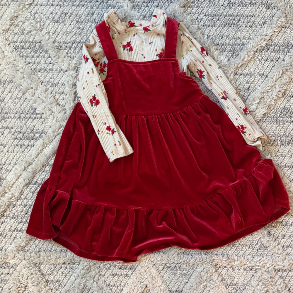 Cat & Jack Floral Red Velvet Dress Set